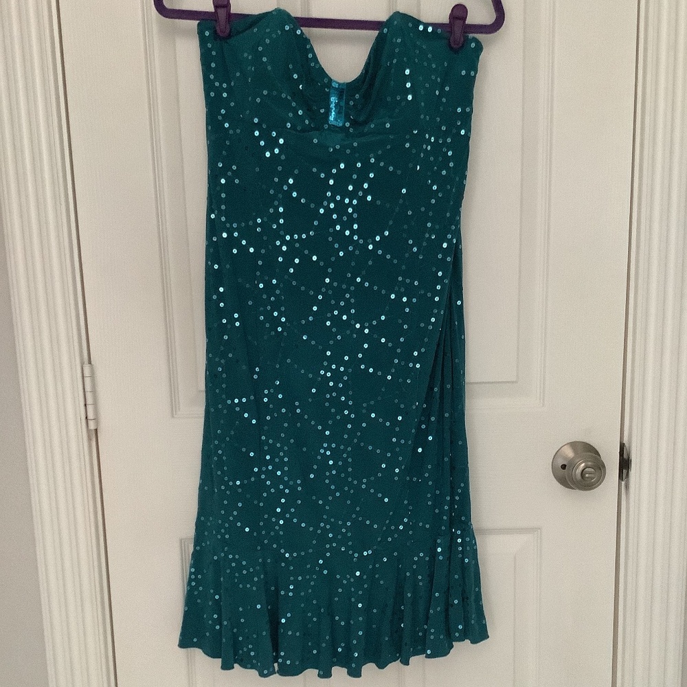 Betsey Johnson Teal Sequin Convertible Midi Dress L NWT OTHER